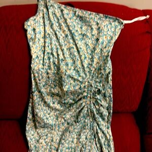 Cute dress size small floral aqua in color one shoulder off